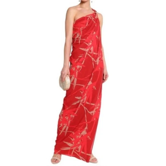 sachin and babi light blue dress HALSTON One-shoulder asymmetric crepe gown main image 1